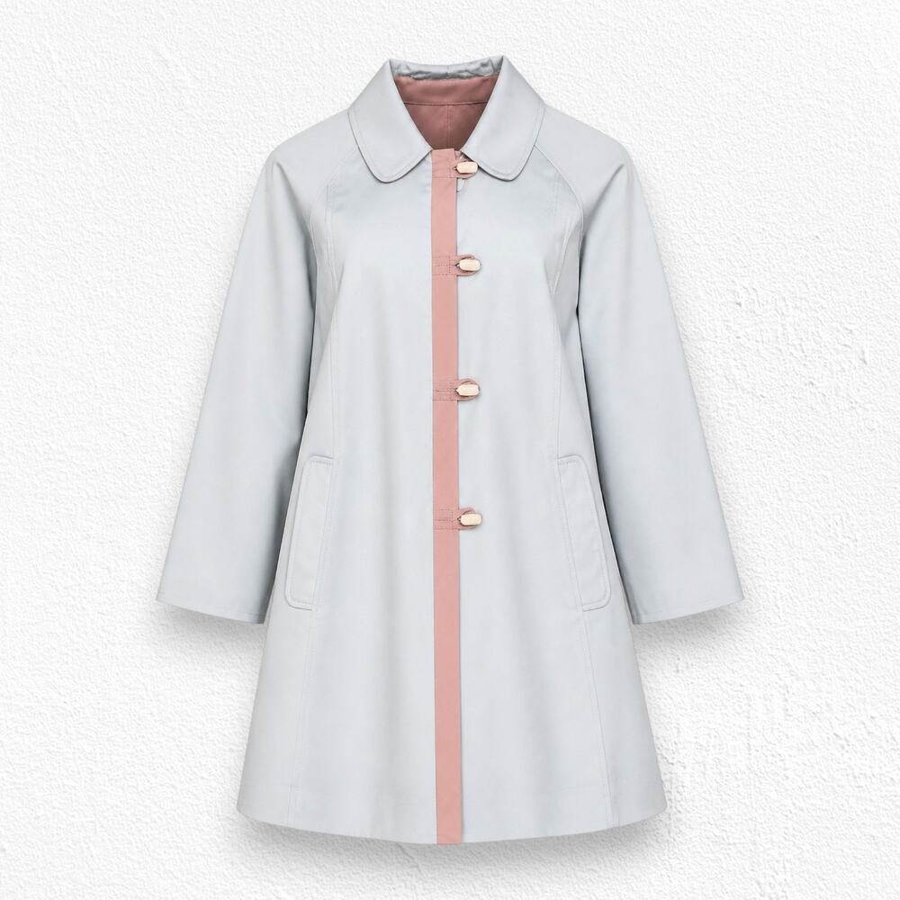 Vintage 1970s Beige Pink Colorblock Swing Trench Coat Mod Size 14 Union Made